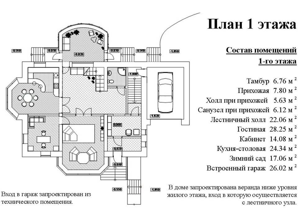 Коттедж. План 1 этажа