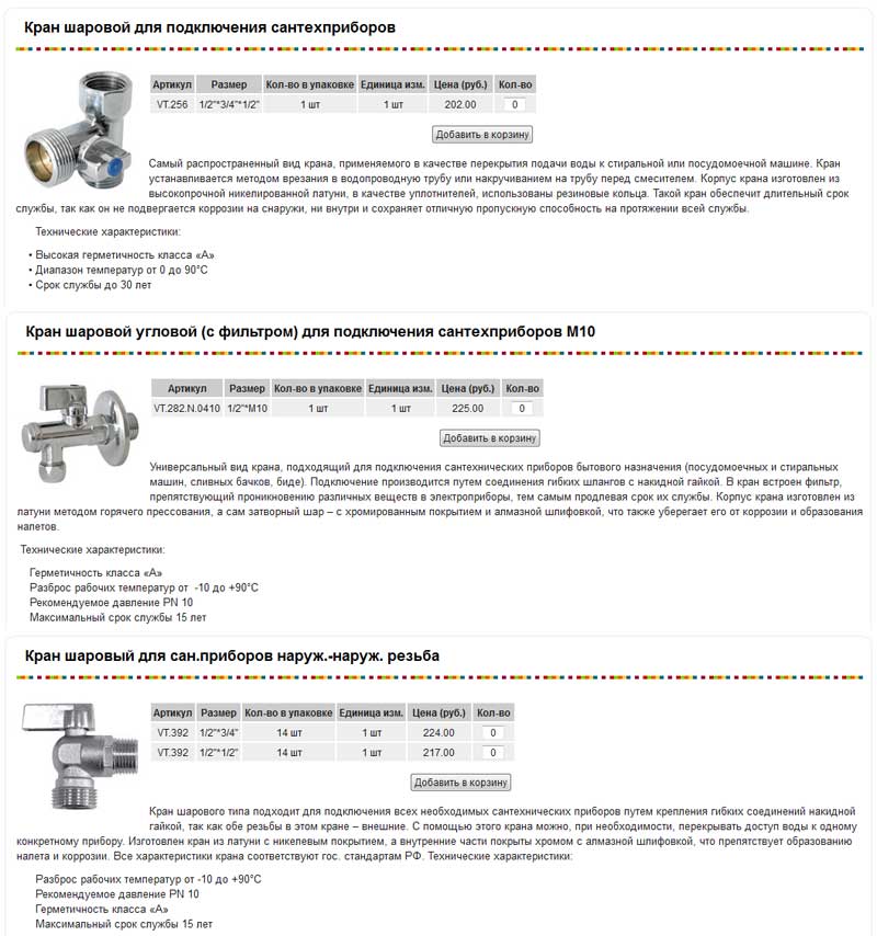 Описание товаров для интернет-магазина сантехники