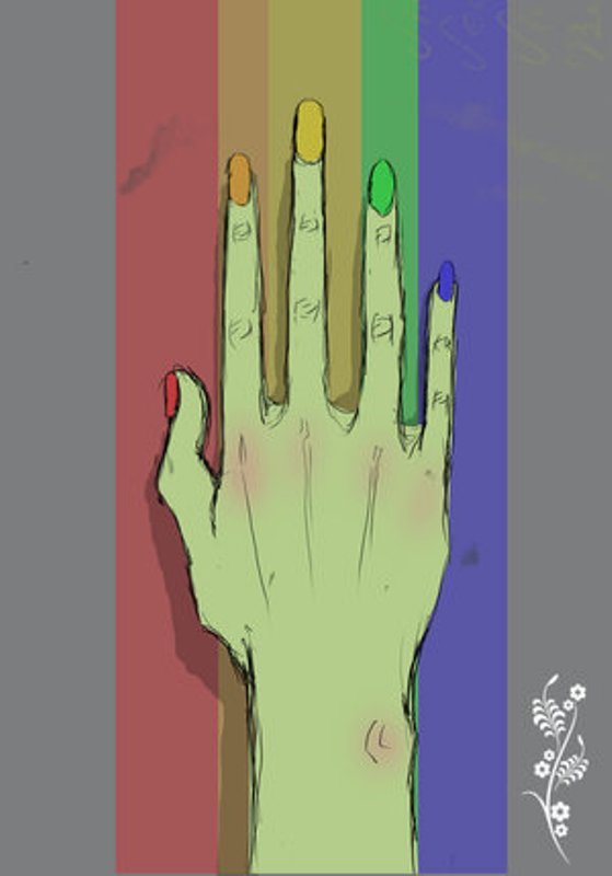 rainbow under hand