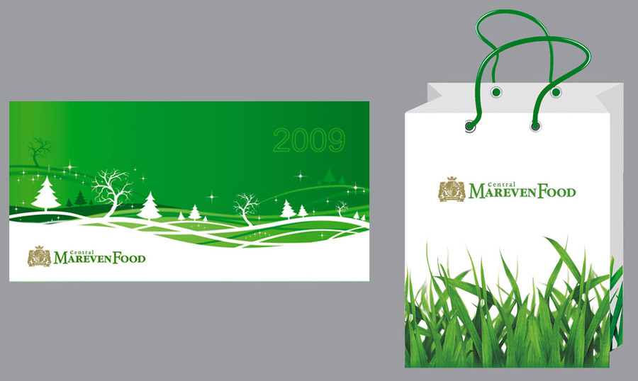 Дизайн праздничной корпоративной открытки и подарочного пакета