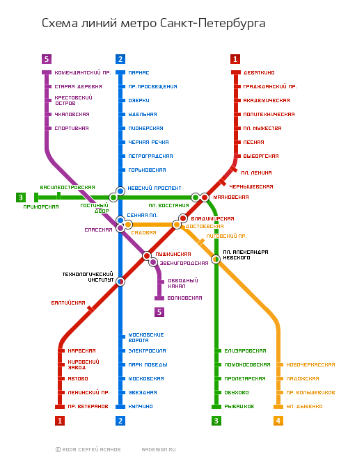 Схема линий метро Санкт-Петербурга