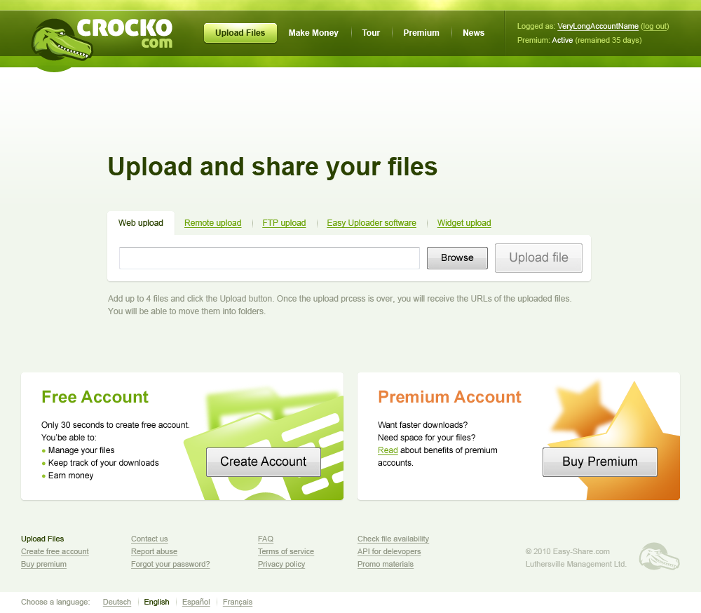 Дизайн сервиса файл-хостинга «Crocko.com»
