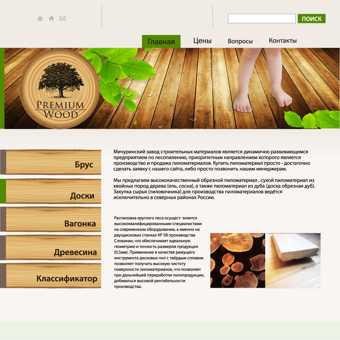 Дизайн внешнего вида сайта для фирмы &quot;Premium Wood&quot;