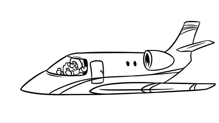 Санта Клаус и самолет Private Jet контур